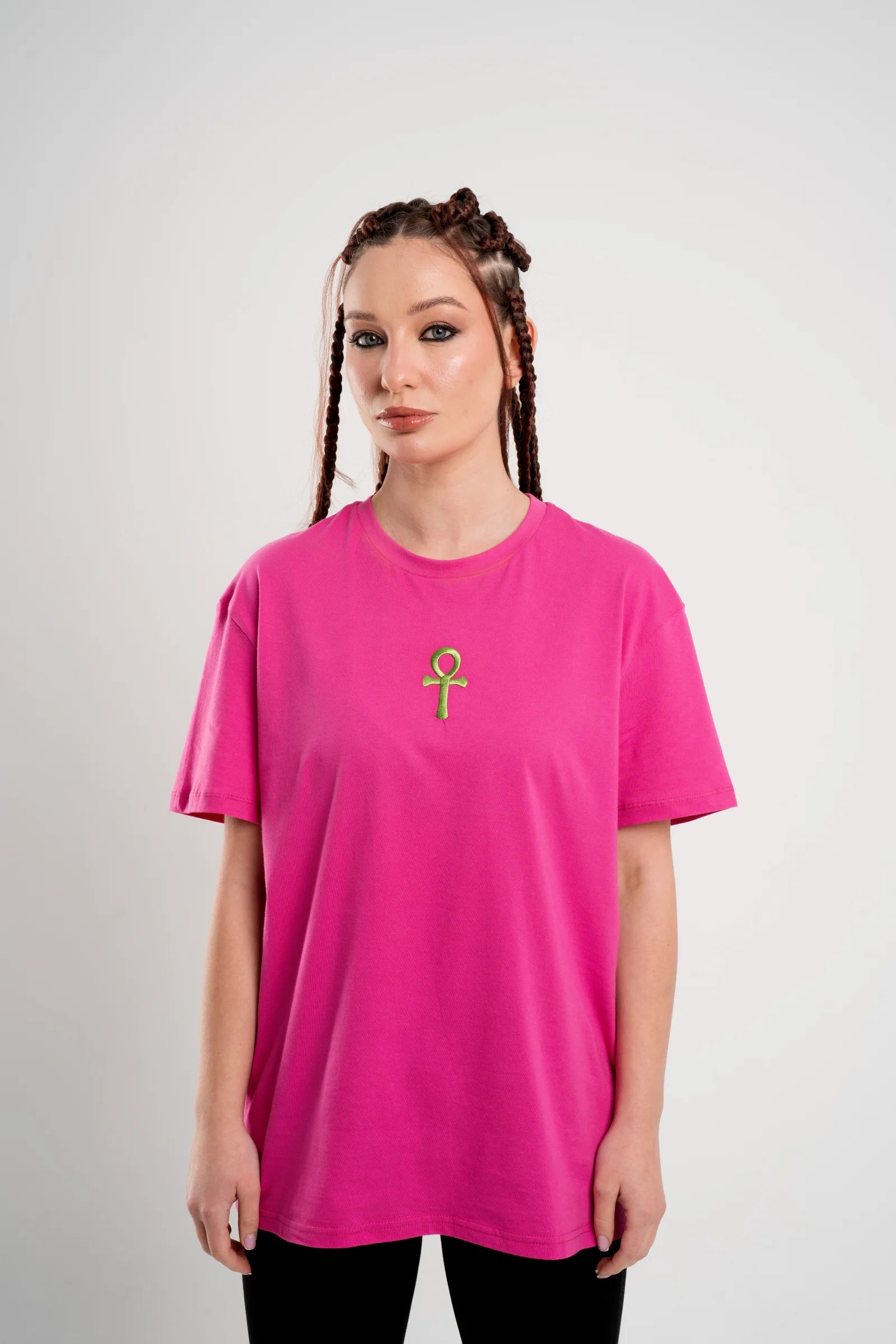 Crimson Bloom Green Embroidery