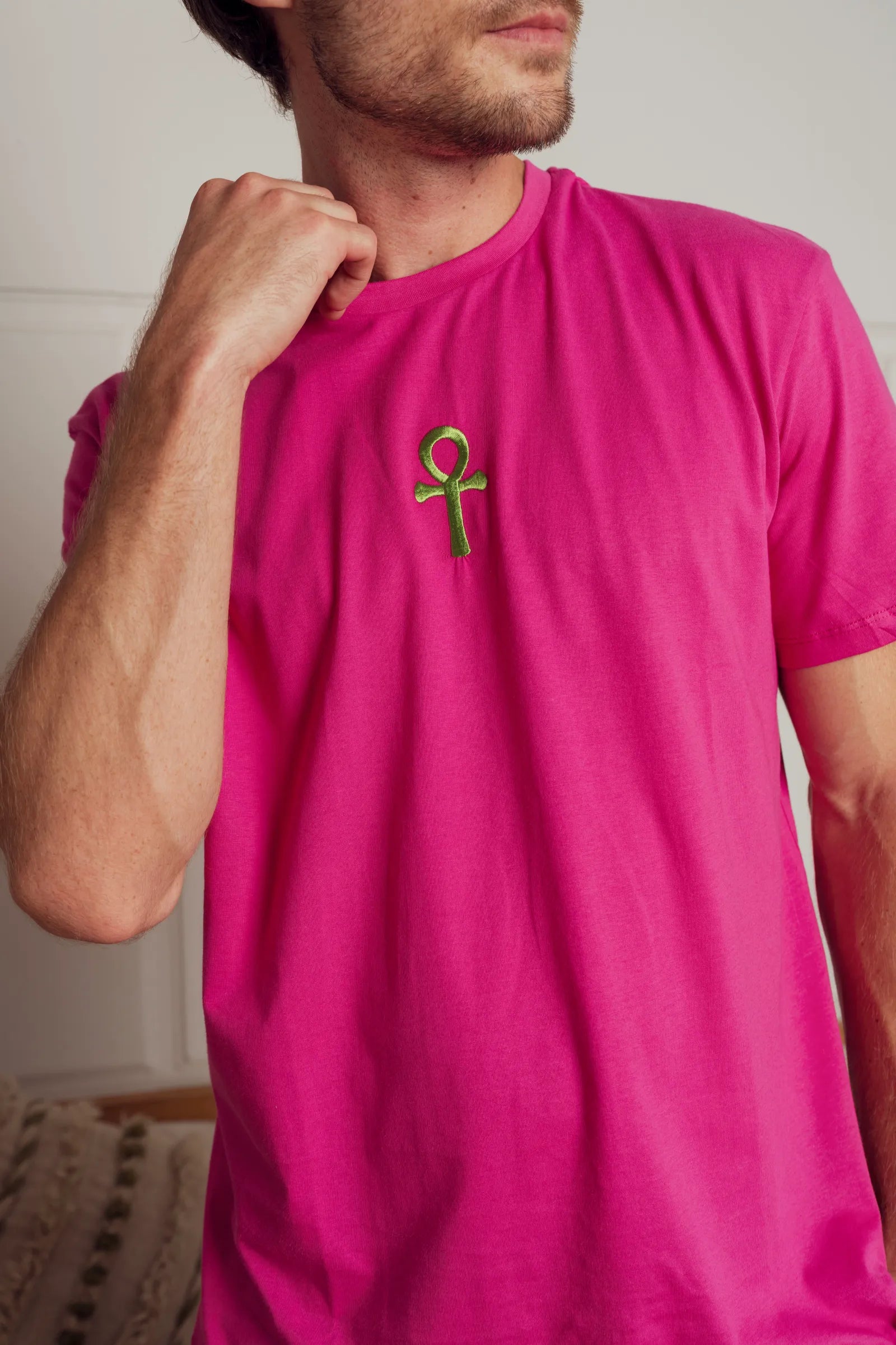 Crimson Bloom Green Embroidery