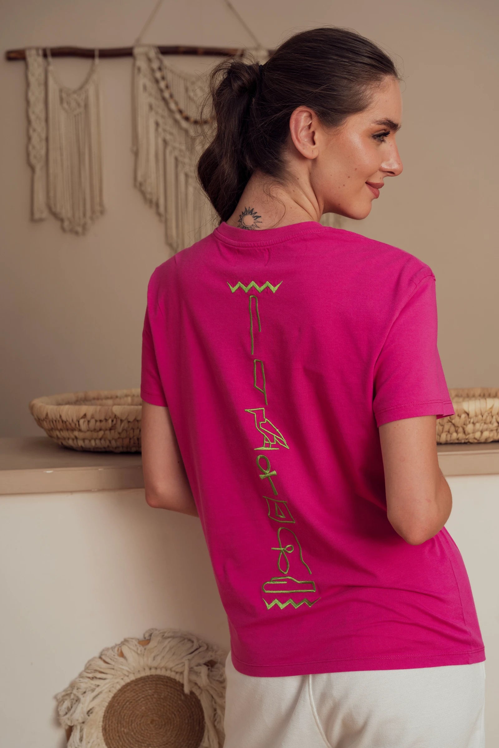 Crimson Bloom Green Embroidery
