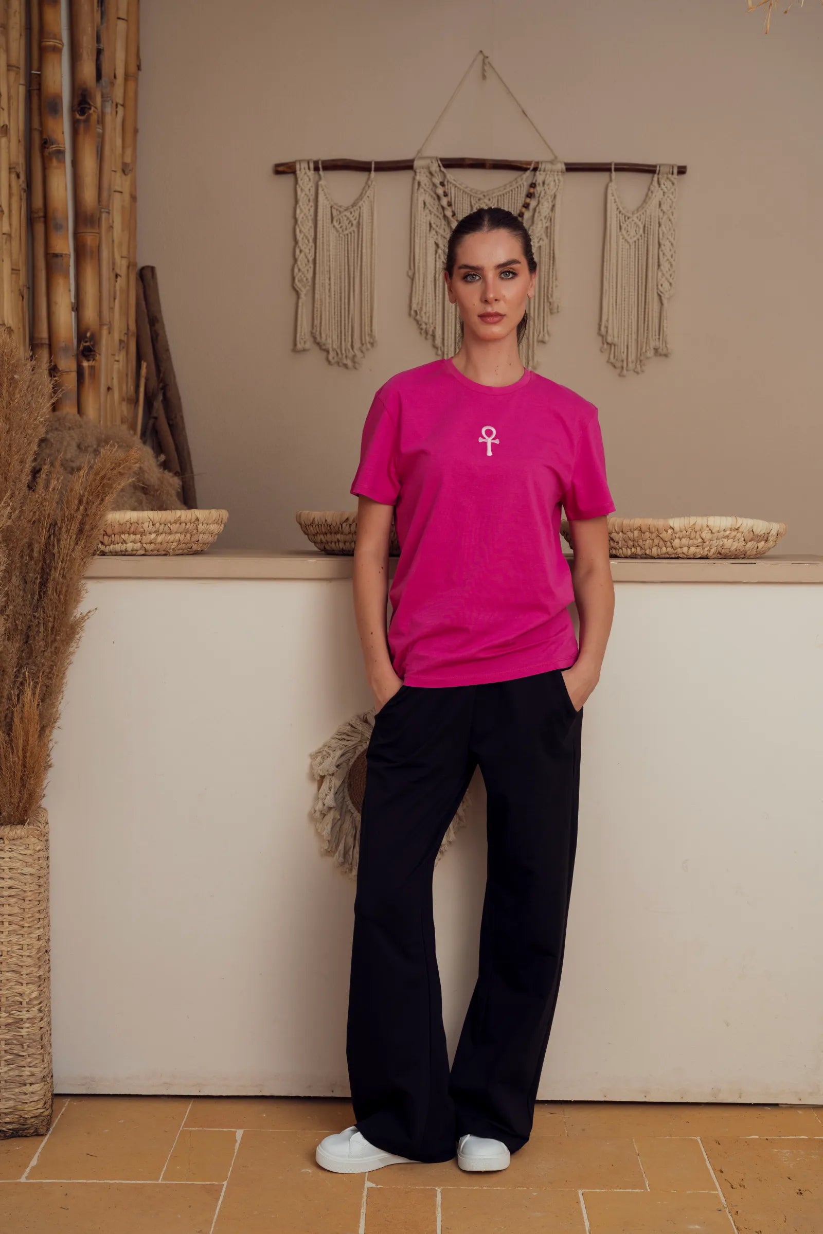 Crimson Bloom Pink Embroidery